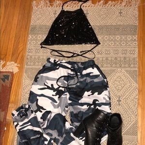 Black and White Camo Jogger Pants